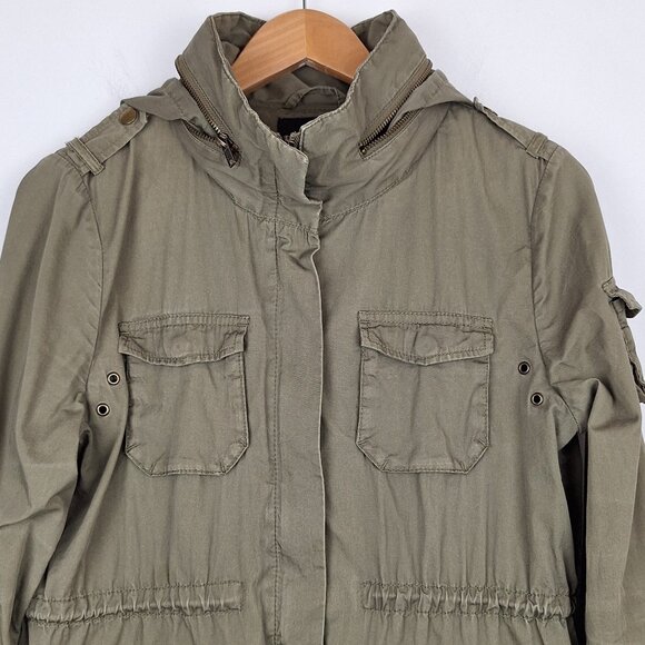 Army Green Utility Jacket Women Size 8 Outdoor Canvas Cargo Hooded Gorpcore H&M - Picture 4 of 12